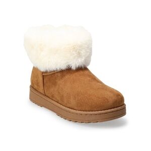 Chestnut Suede Boots with Faux Fur Cuff